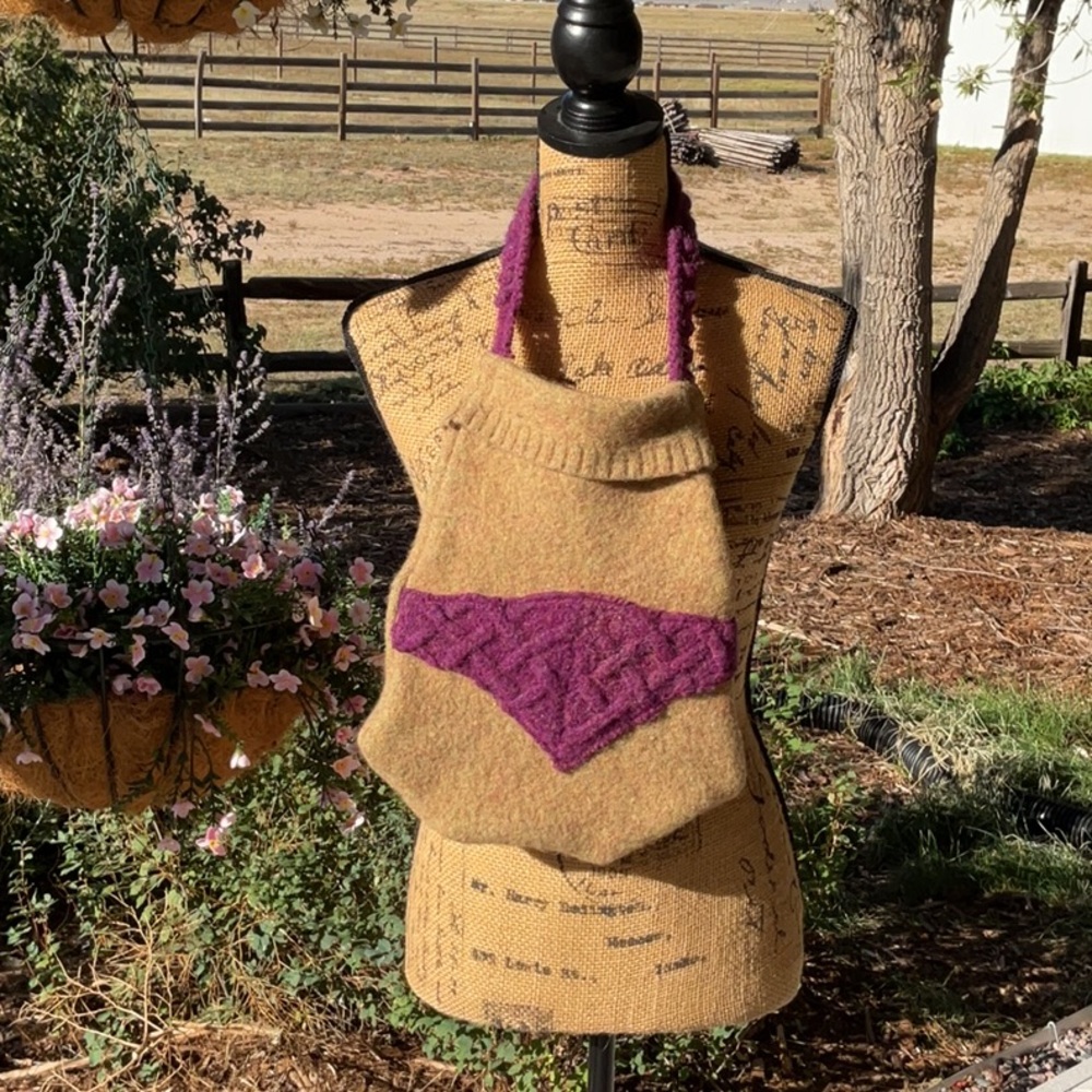Handcrafted Felted Green Flecks & Purple Women’s Purse